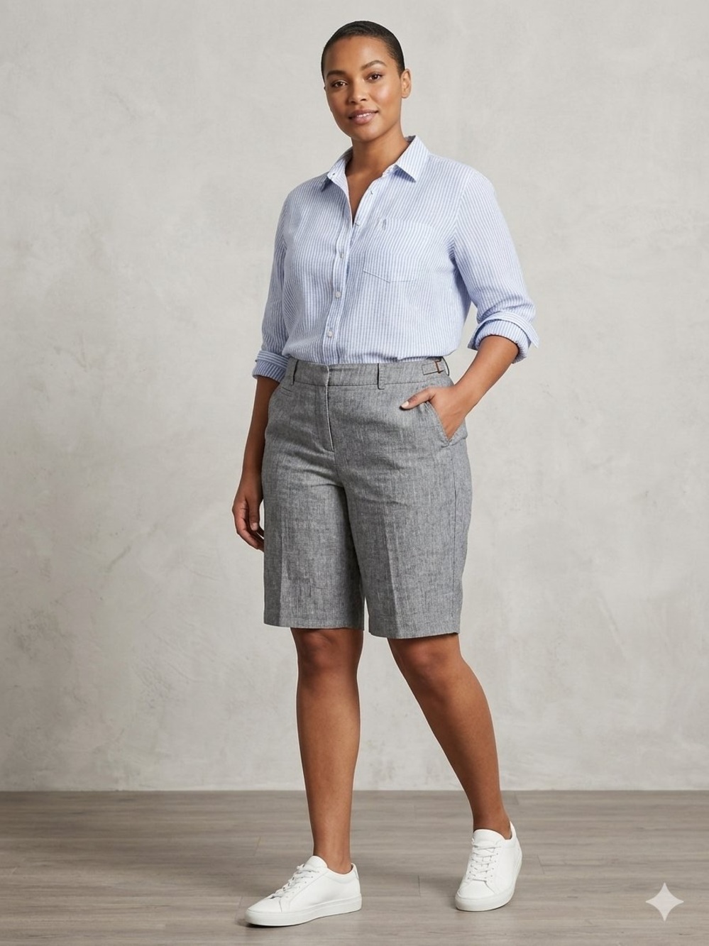 Coldwater Creek Linen Blend Grey Bermuda Shorts (12)